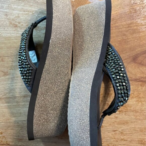 Volatile Brown beaded Cork Wedge Sandals Sz 9 - Picture 10 of 10